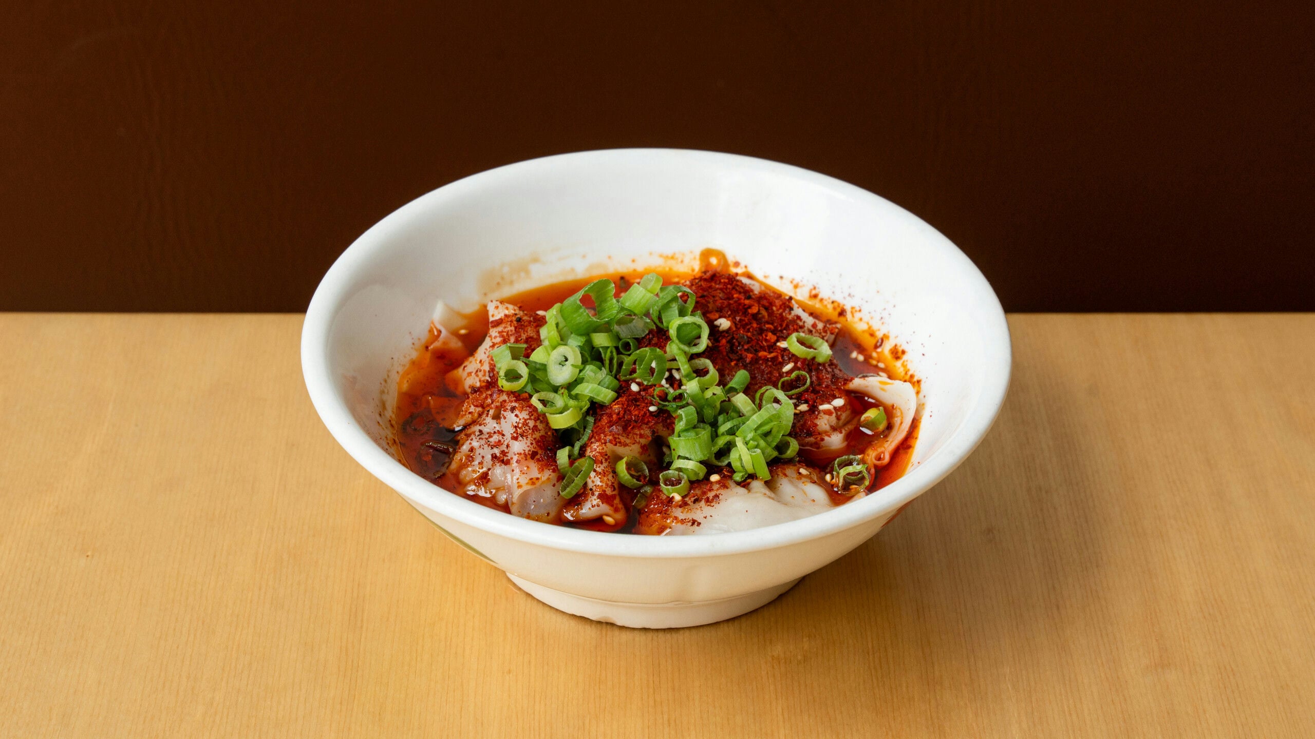 Moss Poached Wontons in Chili Sauce