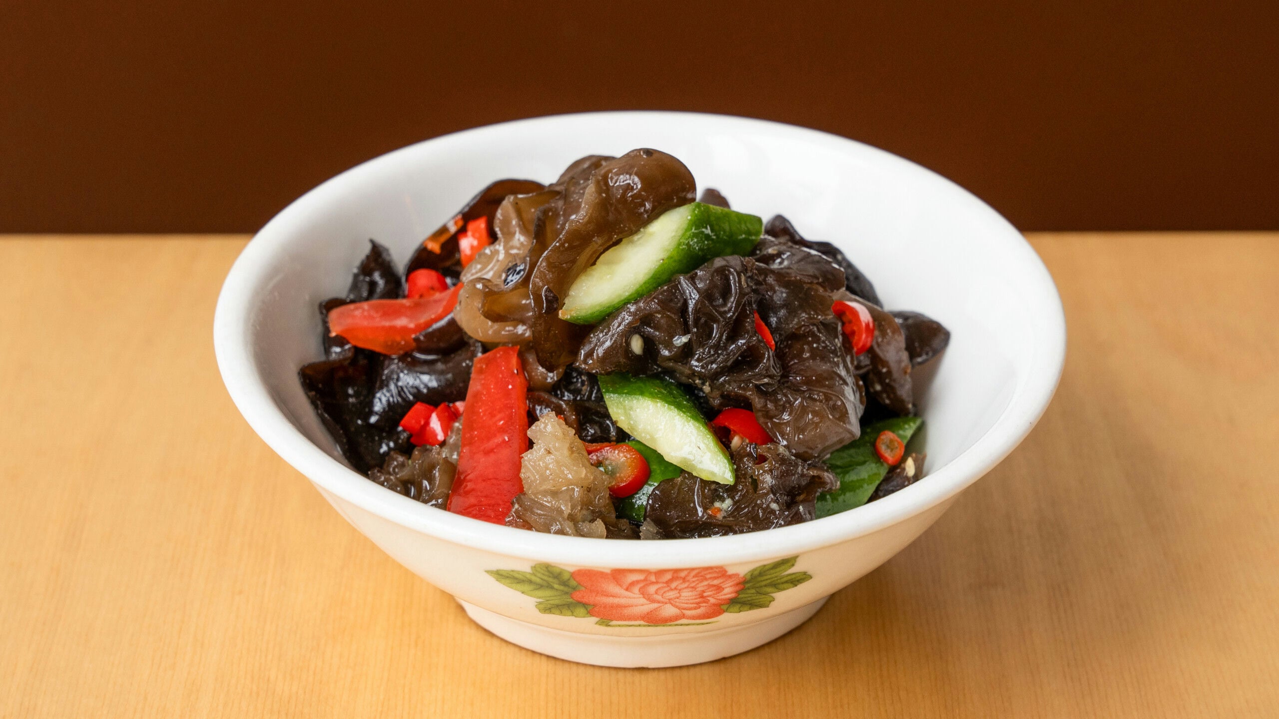 Silken Wood Ears with Pickled Peppers and Cucumber